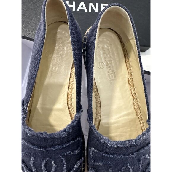CHANEL logo denim espadrilles Size 39 Blue Black W/box - Picture 6 of 14